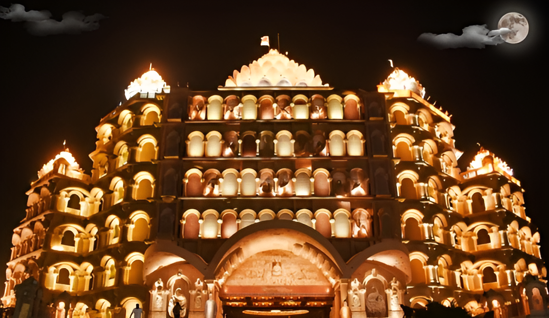 Illuminated temple at night